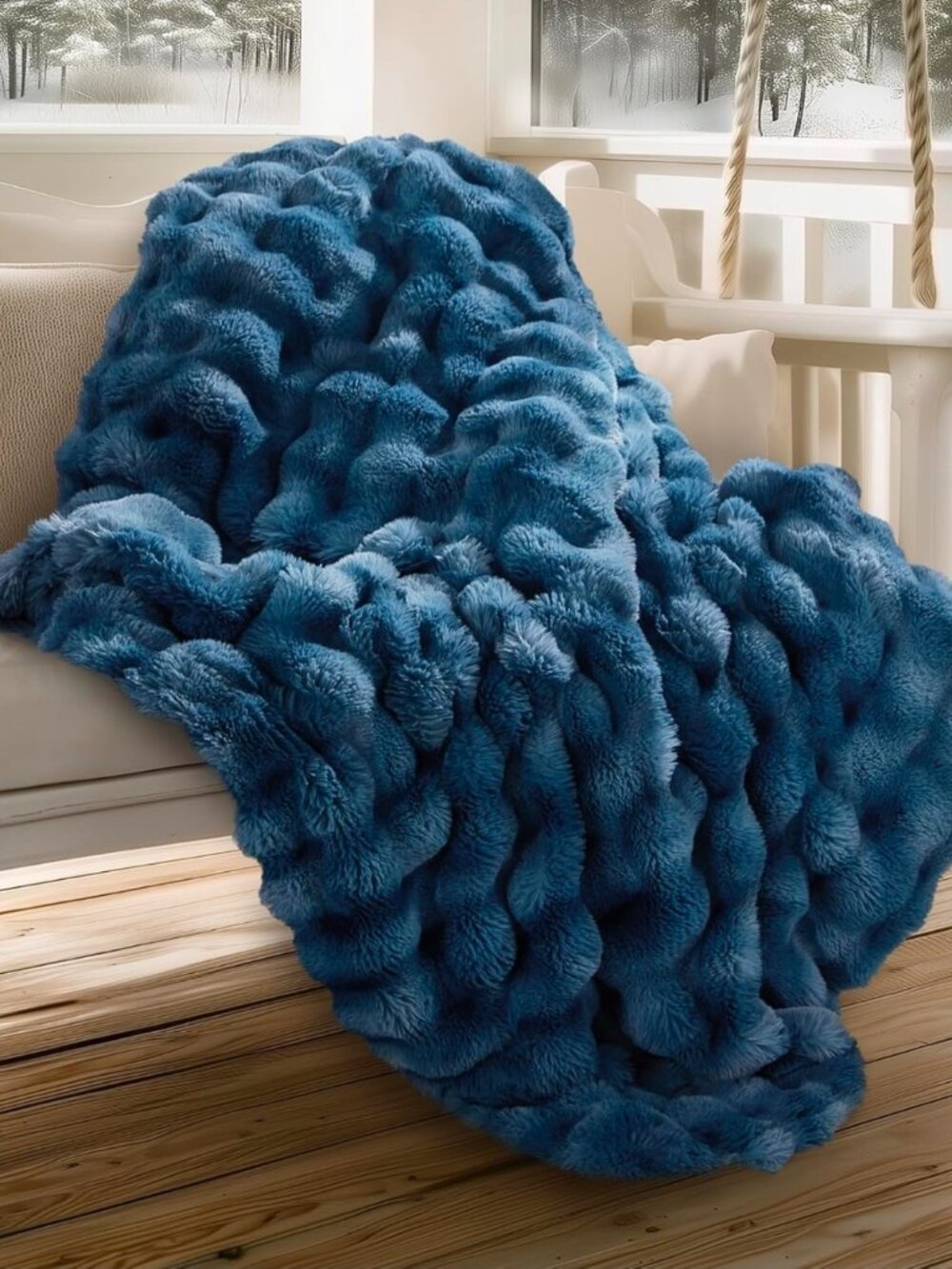 50×60 In Ultra Soft Cozy Faux Fur Throw Blanket, Fuzzy Plush Thick Bubble